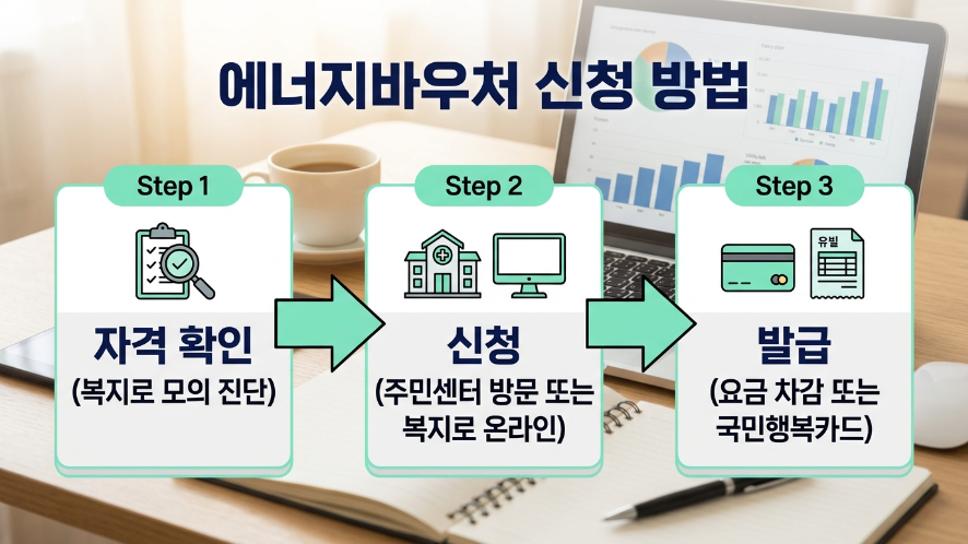 에너지바우처 신청방법 3단계 절차 요약 이미지
