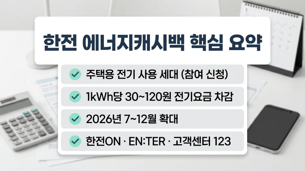 한전 에너지캐시백 신청방법 대상 금액 신청기간 요약 이미지