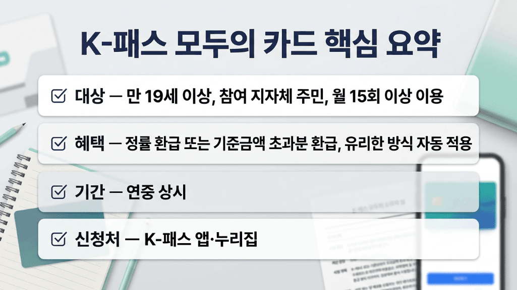 K-패스 모두의 카드 대상 환급 기준 카드 등록 요약 이미지