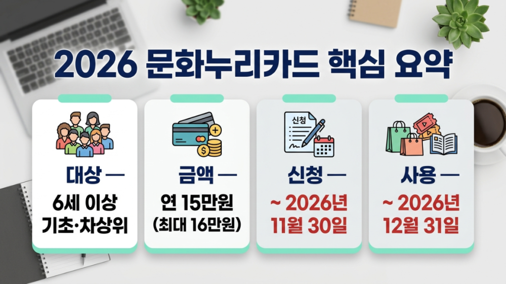 2026 문화누리카드 대상 금액 신청기간 요약 이미지