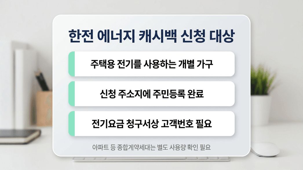 주택용 에너지캐시백 신청 대상 자격 조건 확인 이미지
