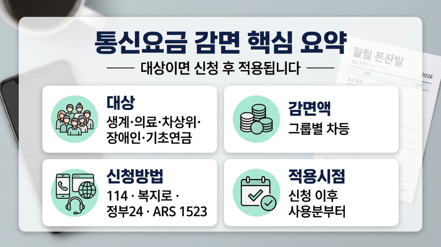 통신요금 감면 대상 감면액 신청방법 적용 시점 핵심 요약 이미지
