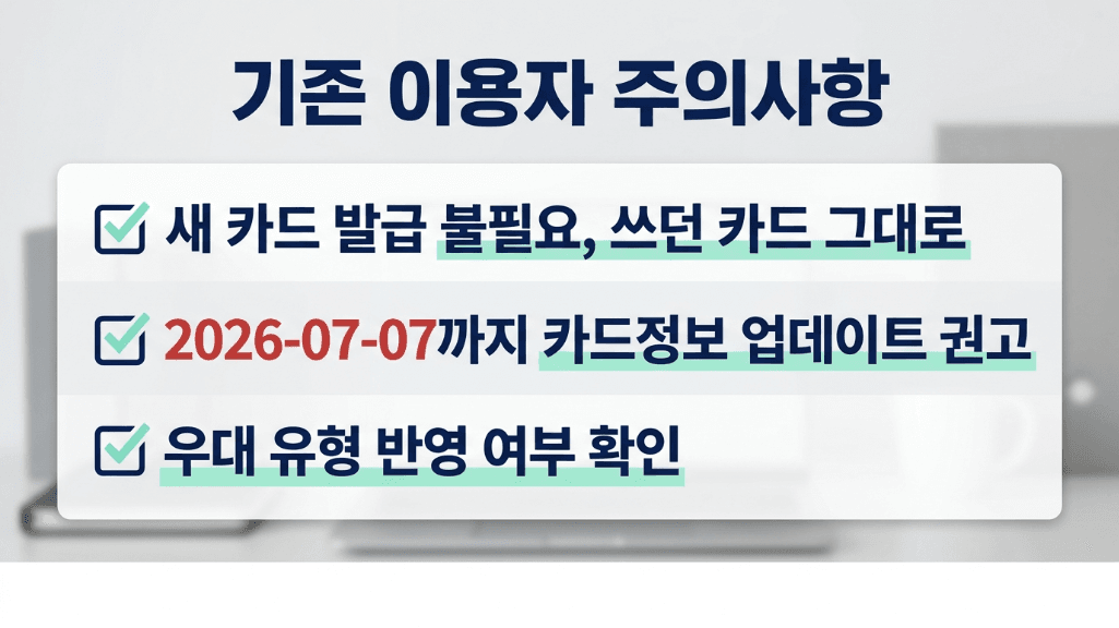 K-패스 모두의 카드 기존 이용자 카드정보 업데이트 주의사항 이미지