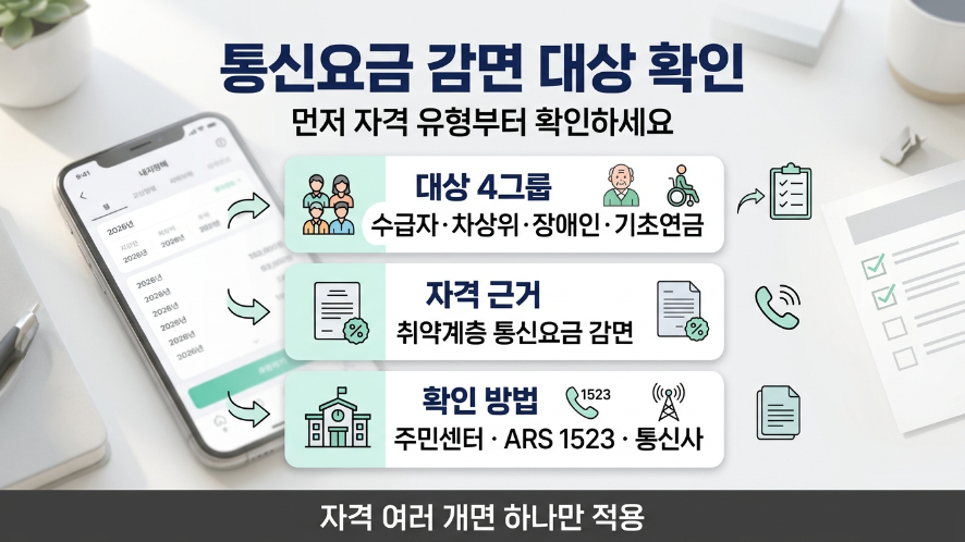 통신요금 감면 대상 4그룹 자격 근거 확인 방법 핵심 요약 이미지