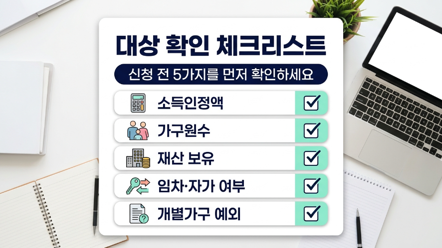 주거급여 대상 소득인정액 가구원수 재산 확인 체크리스트 이미지
