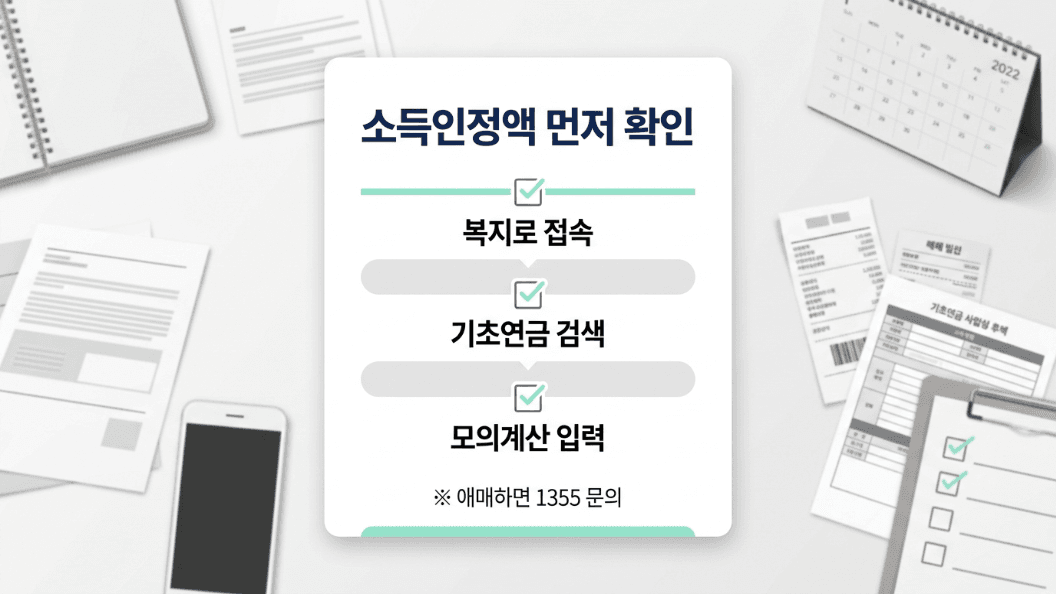 기초연금 복지로 모의계산 소득인정액 확인 경로 이미지