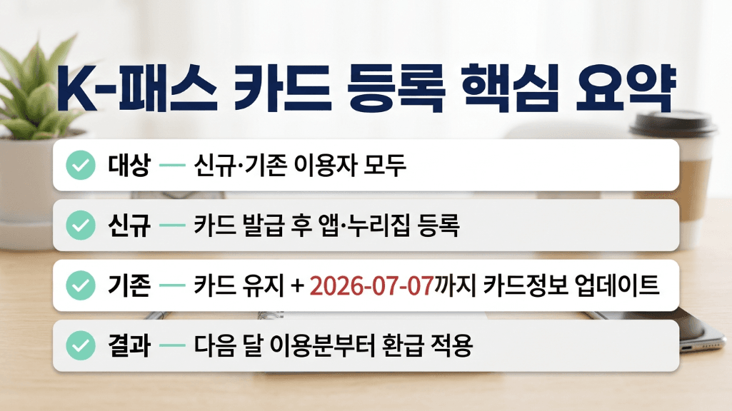 K-패스 카드 등록 신규 기존 이용자 절차 요약 이미지