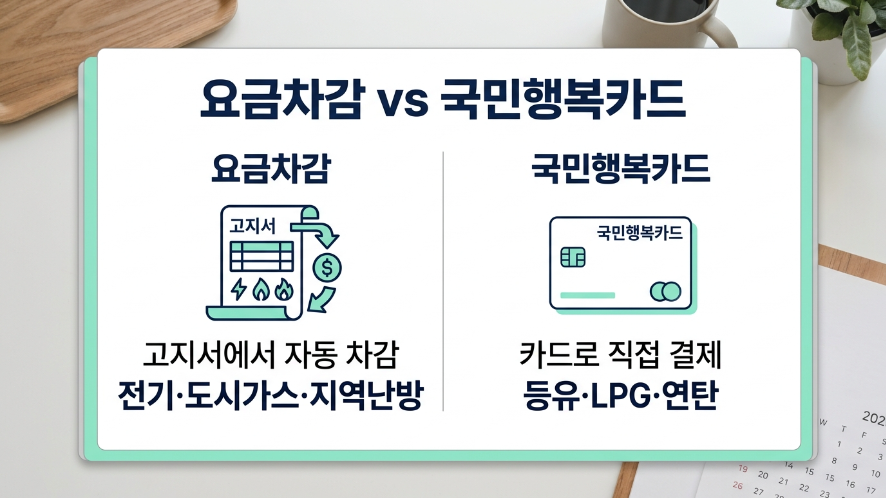 에너지바우처 요금차감과 국민행복카드 사용 방식 2단 비교 이미지
