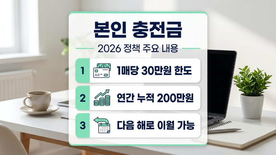 문화누리카드 본인 충전금 한도와 이월 요약 안내 이미지