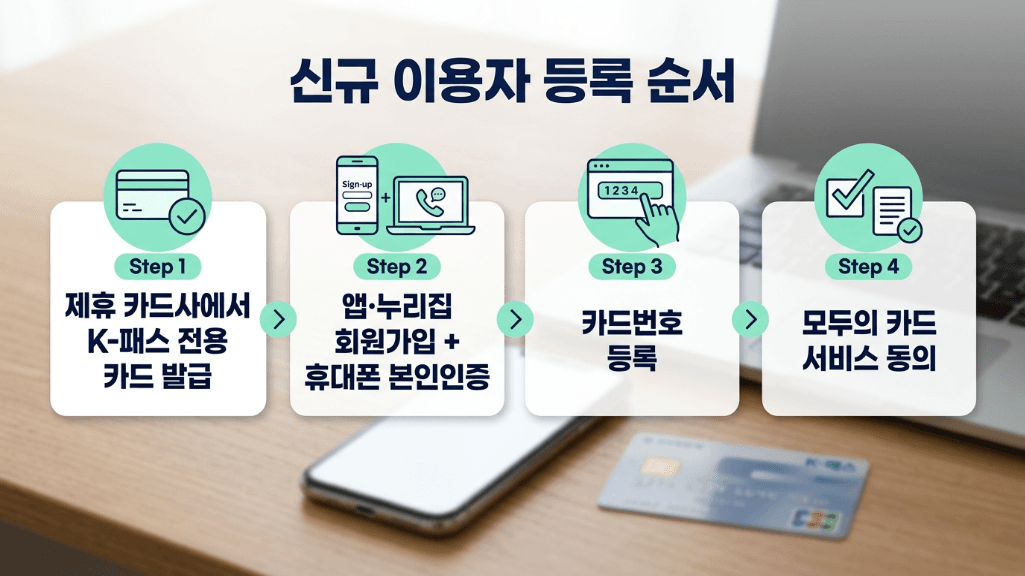 K-패스 신규 이용자 카드 발급 등록 단계 안내 이미지