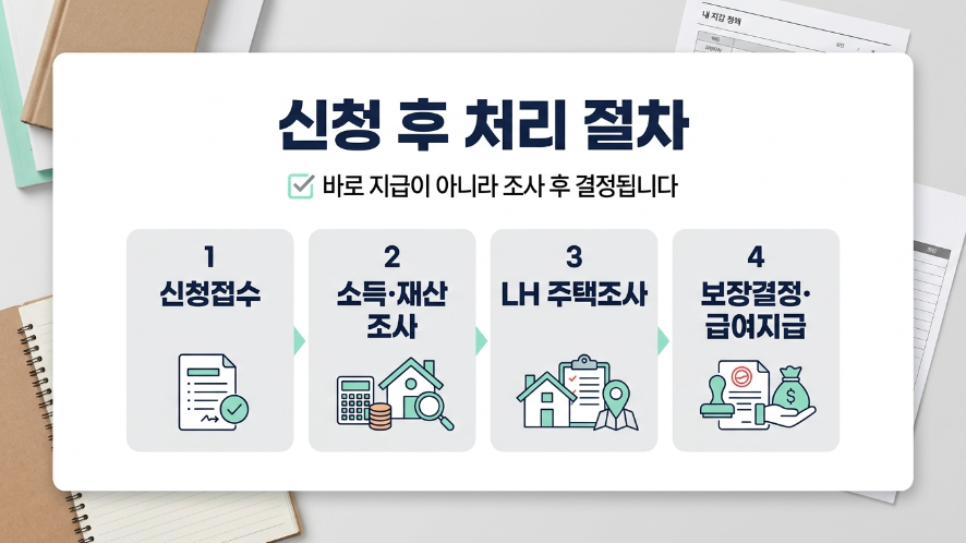 주거급여 신청 후 소득조사 주택조사 보장결정 지급 절차 이미지