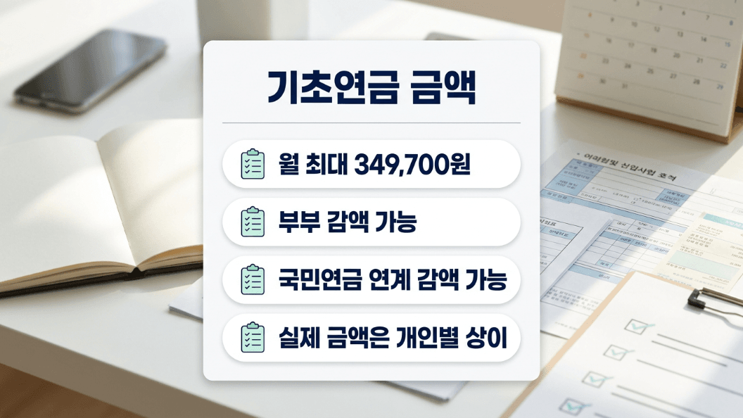 기초연금 금액 한 달 최대 부부 감액 요약 이미지