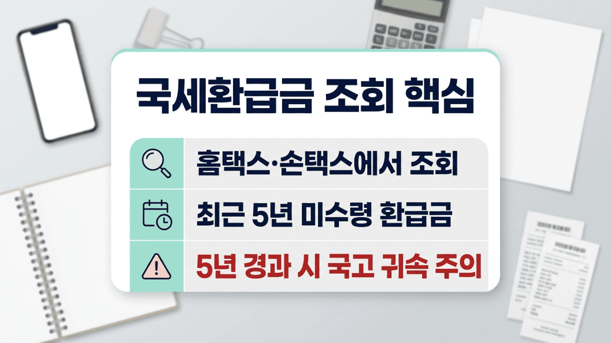 국세환급금 조회 홈택스 손택스 최근 5년 요약 이미지