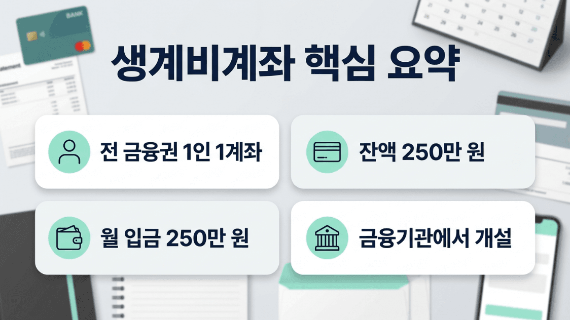 생계비계좌 개설방법 1인 1계좌와 250만 원 보호 기준 요약