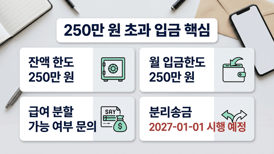 생계비계좌 250만 원 초과 입금 현행 한도와 2027년 분리송금 요약
