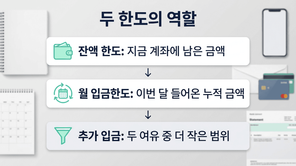 생계비계좌 잔액한도와 월 누적 입금한도의 역할 차이