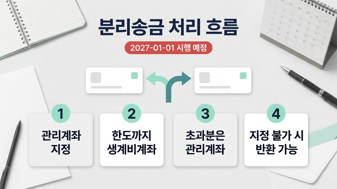 2027년 생계비계좌 분리송금의 생계비계좌와 관리계좌 처리 흐름