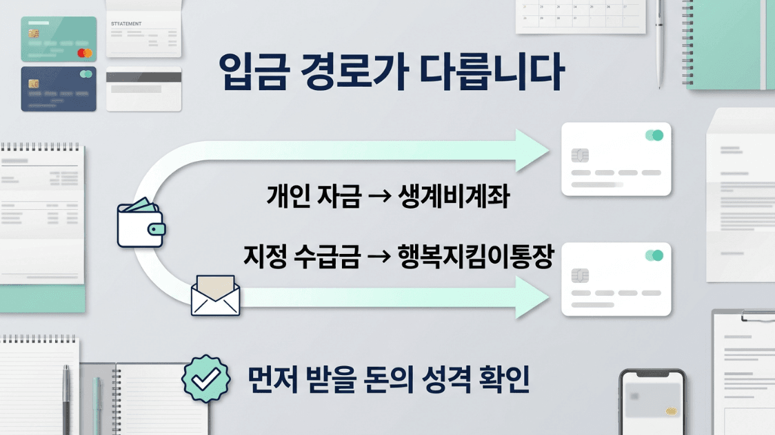 생계비계좌와 행복지킴이통장의 입금 경로 차이