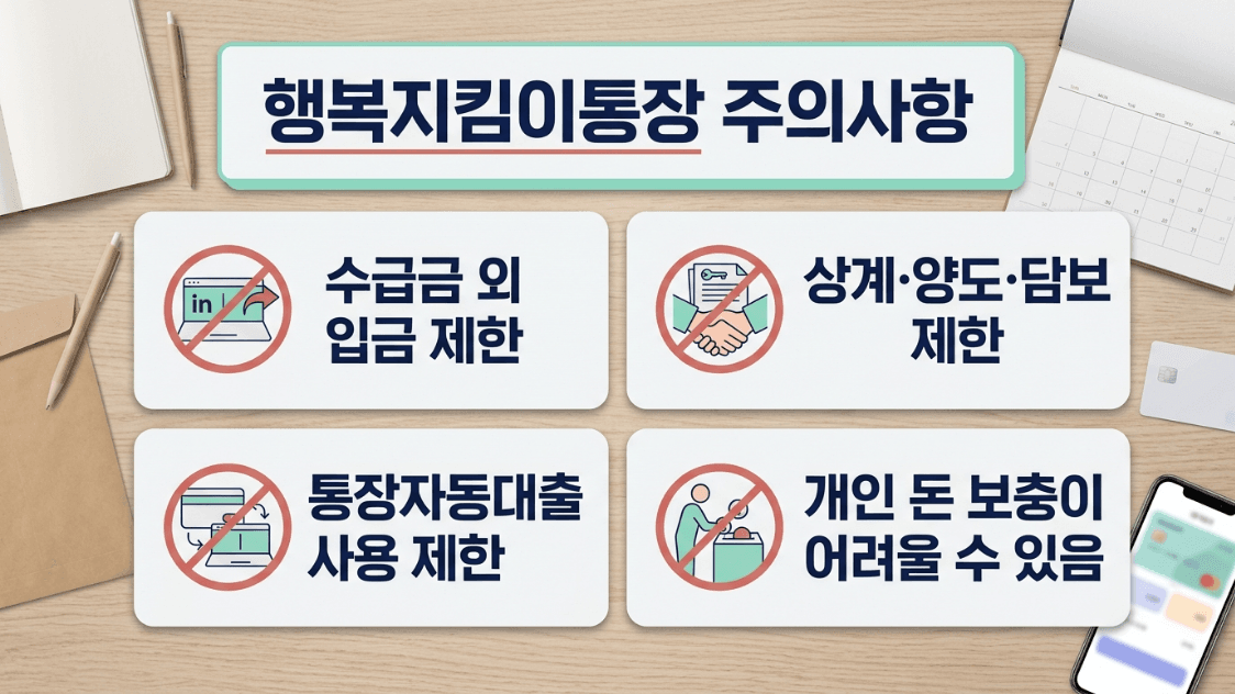 행복지킴이통장의 입금 상계 담보 통장자동대출 제한