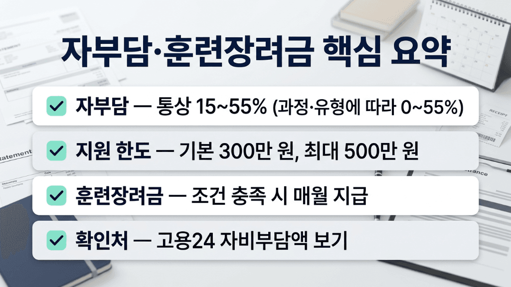 국민내일배움카드 자부담 훈련장려금 한도 요약 이미지