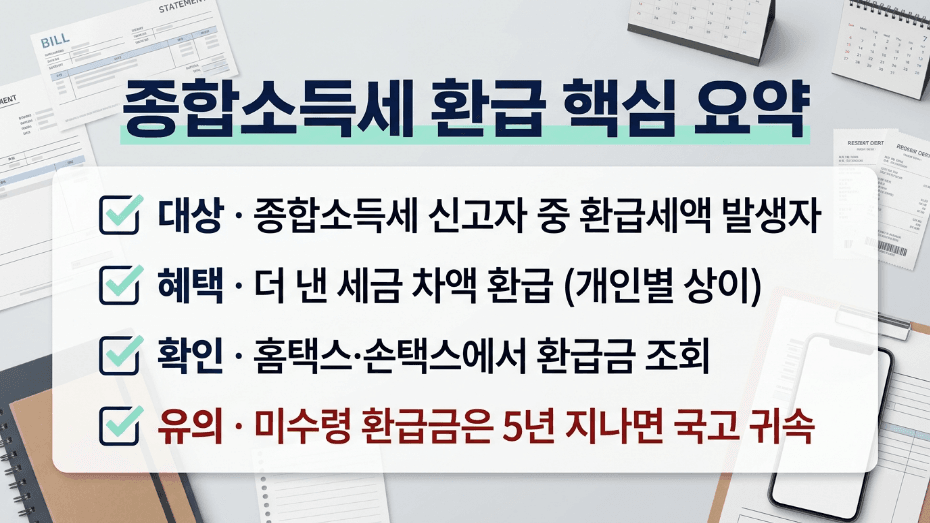 종합소득세 환급금 조회 대상 금액 입금시기 요약 이미지