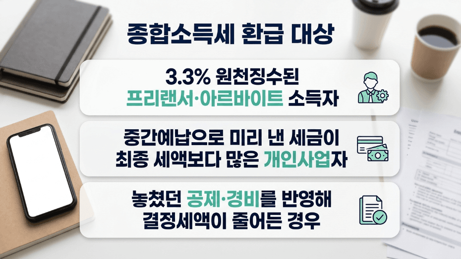 종합소득세 환급 대상 프리랜서 개인사업자 확인 이미지