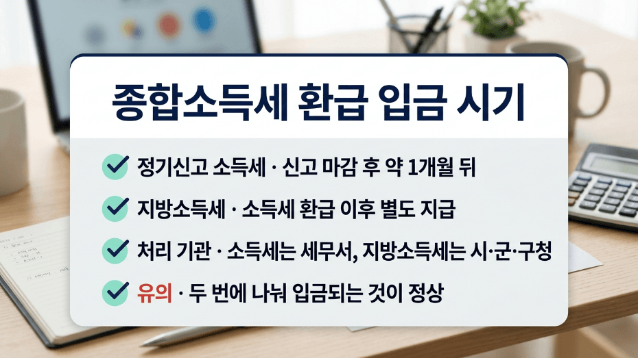 종합소득세 환급 입금일 국세 지방소득세 시기 요약 이미지