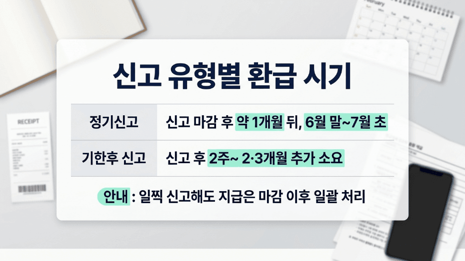 종합소득세 환급 정기신고 기한후신고 입금 시기 안내 이미지