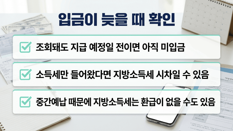 종합소득세 환급 입금 지연 확인 주의사항 이미지