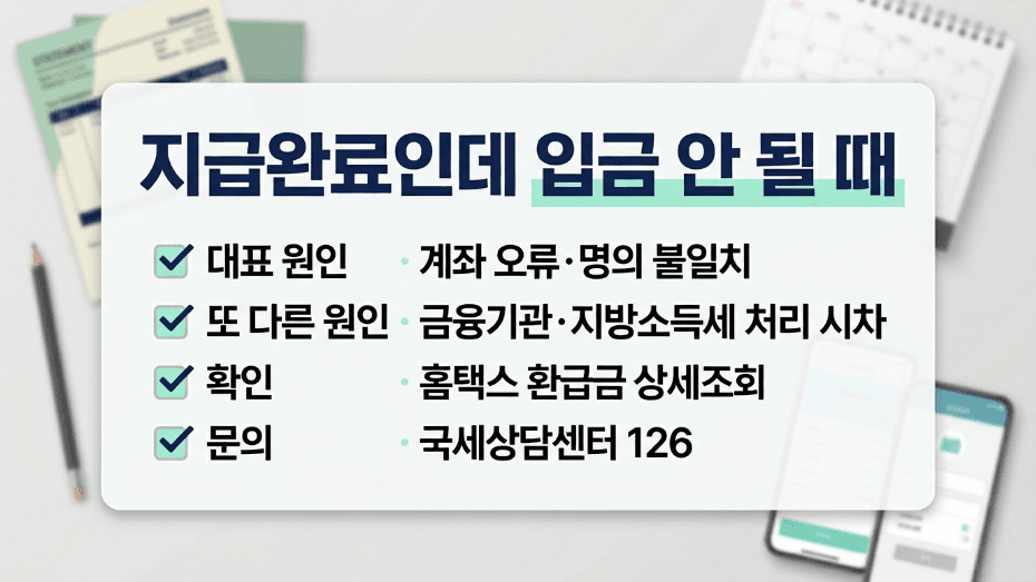 종합소득세 지급완료 입금 안 됨 계좌 확인 요약 이미지