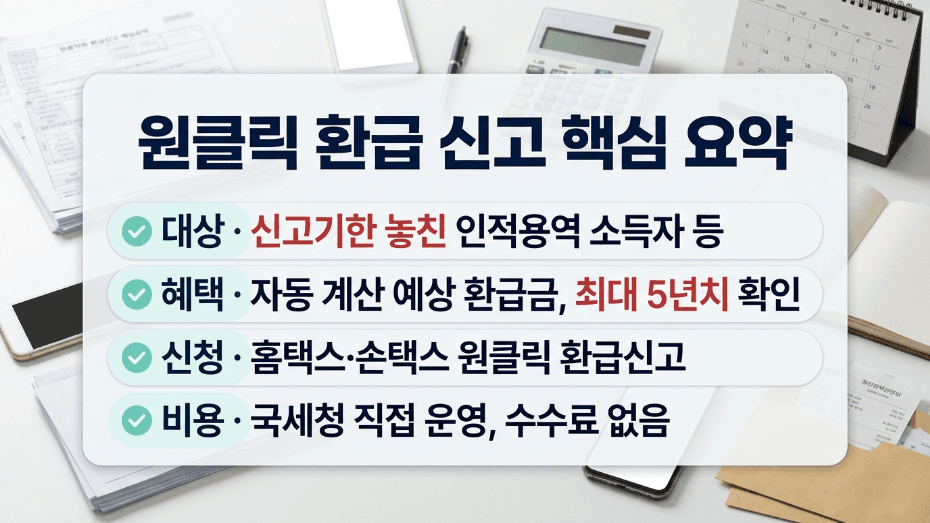 원클릭 환급 신고 대상 수수료 5년치 요약 이미지