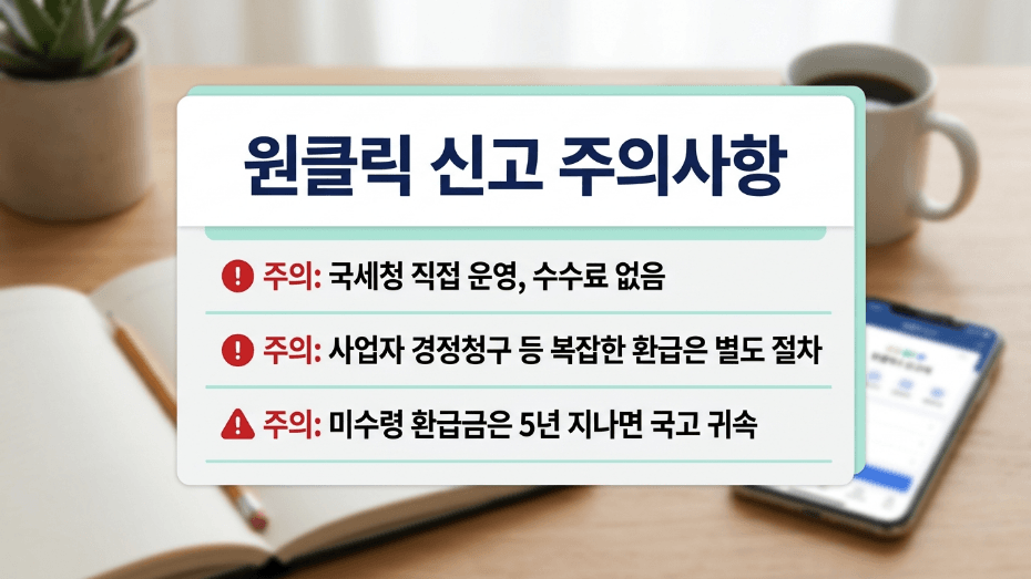 원클릭 환급 신고 수수료 없음 공식 서비스 안내 이미지