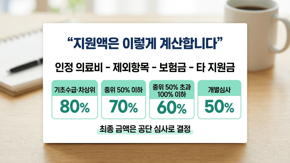 재난적의료비 지원 금액 소득구간별 지원비율 계산 구조 이미지