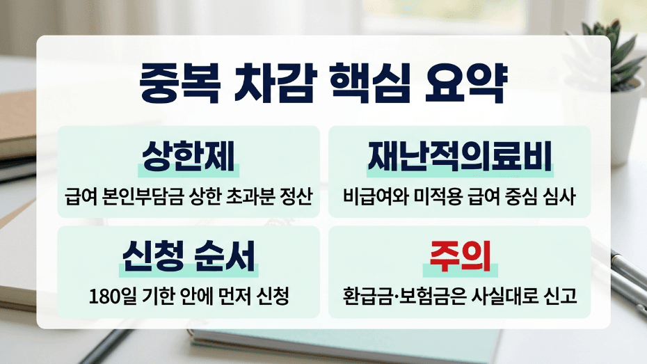 본인부담상한제 재난적의료비 중복 차감 신청 순서 요약 이미지