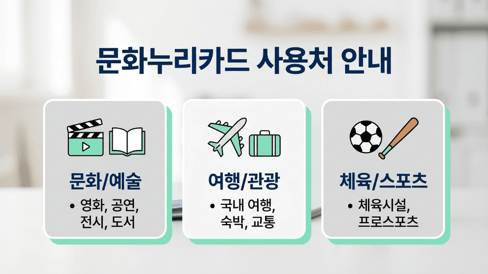 문화누리카드 사용처 영화 공연 여행 체육 도서 분야 이미지